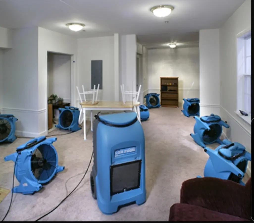 Air movers and dehumidifier setup for Water Extraction & Removal in Matthews
